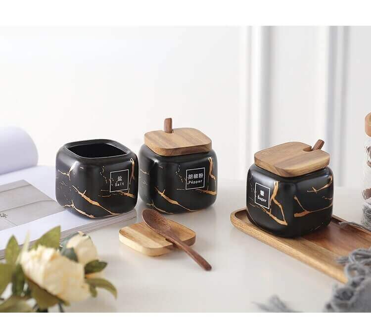 Special Set Japanese Style with Marble Ceramic Jars.