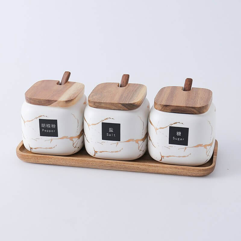 Special Set Japanese Style with Marble Ceramic Jars.