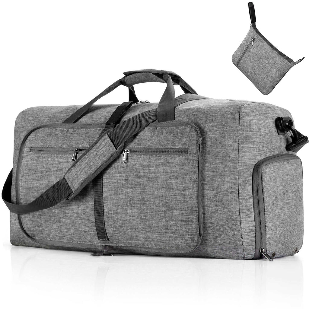 Travel Bag made of Waterproof Gray Oxford. Foldable in a small Bag.